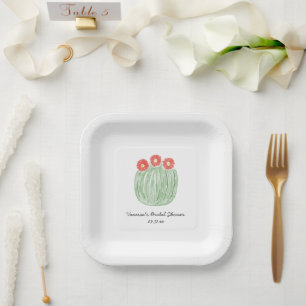Red Flower Barrel Cactus Bridal Shower Paper Plates