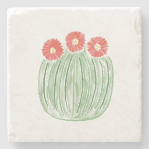 Red Flower Barrel Cactus Desert Stone Coaster
