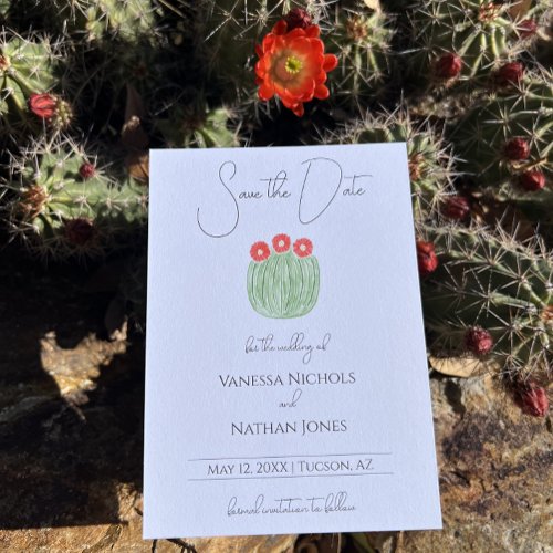 Red Flower Barrel Cactus Save The Date Card