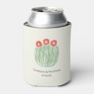 Red Flower Barrel Cactus Wedding Favor Can Cooler