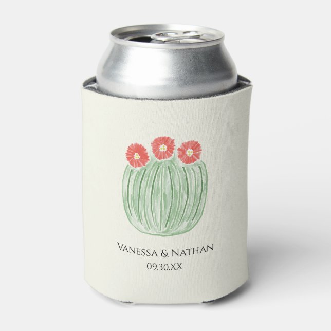Red Flower Barrel Cactus Wedding Favor Can Cooler (Can Front)