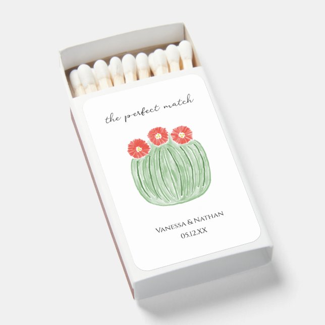 Red Flower Barrel Cactus Wedding Favor Matchboxes (Front Open)