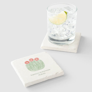 Red Flower Barrel Cactus Wedding Favor Stone Coaster