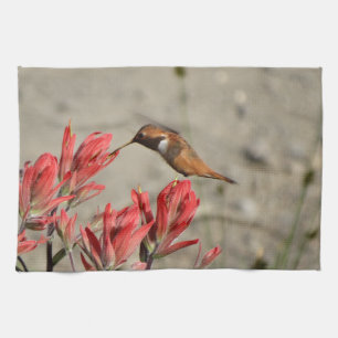 Red flower bird towel