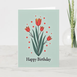 Red Flower Birthday Art Card
