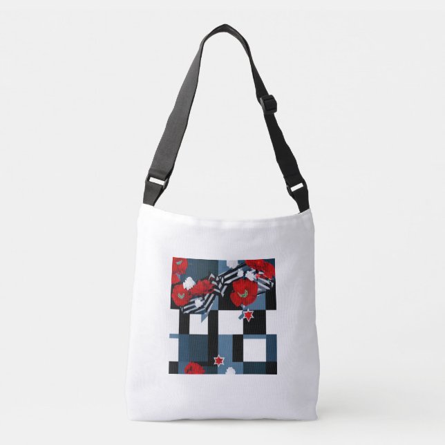 Red Flower Block Pattern Crossbody Bag (Front)