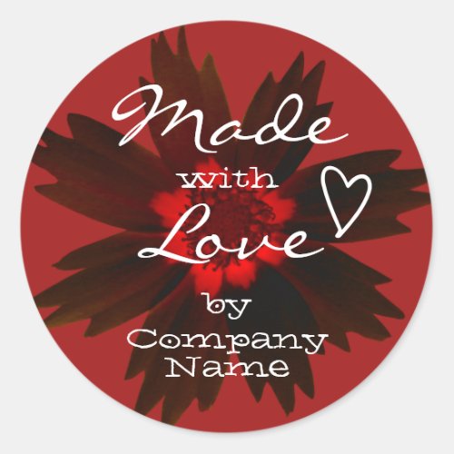 Red Flower Blossom Made with Love by Company Name  Classic Round Sticker