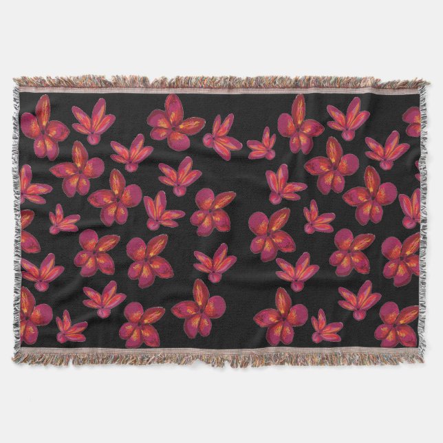 Red flower Blossoms Throw Blanket (Front)