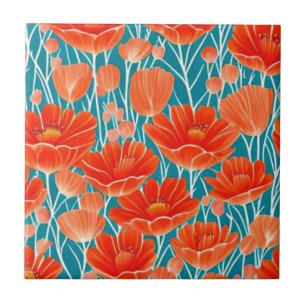 Red flower botanical ceramic tile