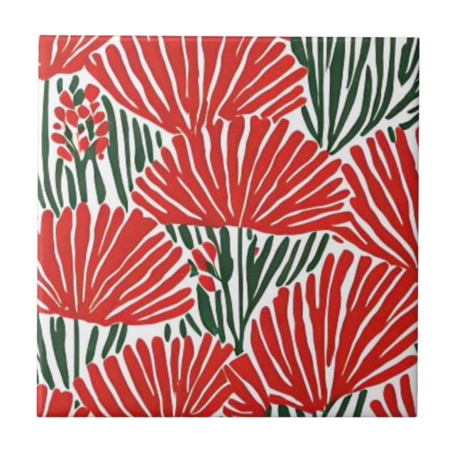 Red flower botanical ceramic tile (Front)