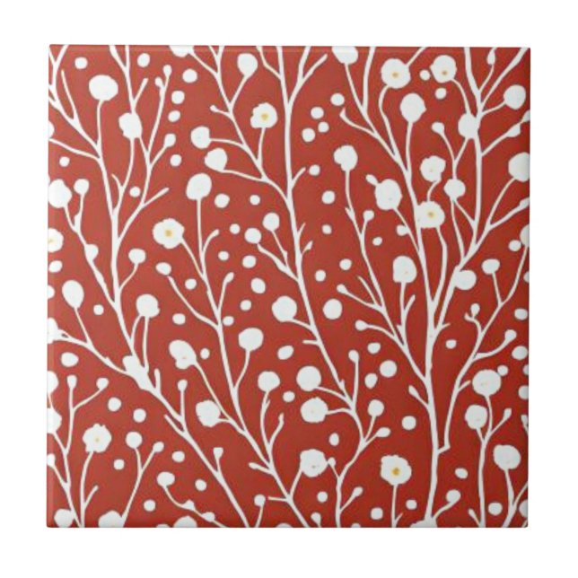 Red flower botanical ceramic tile (Front)