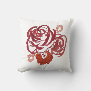 Red Flower Bouquet Painting Throw Pillow