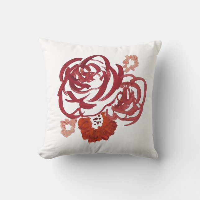 Red Flower Bouquet Painting Throw Pillow (Front)