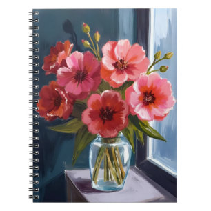 Red Flower Bouquet Vase Watercolor Painting Notebook