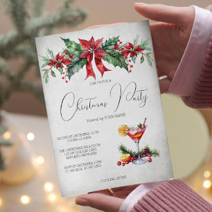 Red Flower Branch Fruit Drinks Christmas Party Inv Invitation
