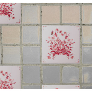 Red Flower Bush Toile Inspired Decorative Tile