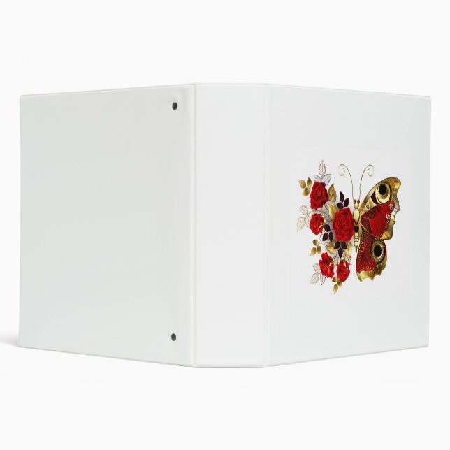 Red flower butterfly with red roses 3 ring binder (Background)