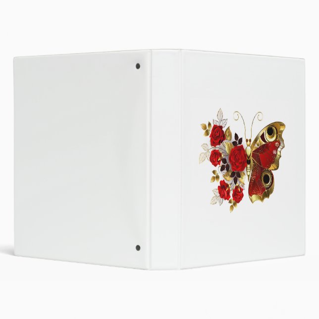 Red flower butterfly with red roses 3 ring binder (Background)