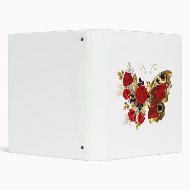 Red flower butterfly with red roses 3 ring binder (Background)