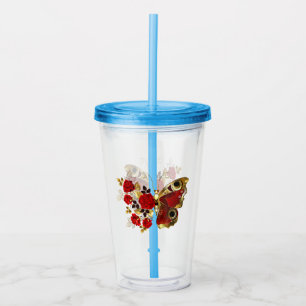 Red flower butterfly with red roses acrylic tumbler