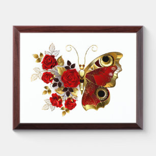 Red flower butterfly with red roses award plaque
