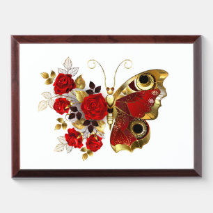 Red flower butterfly with red roses award plaque