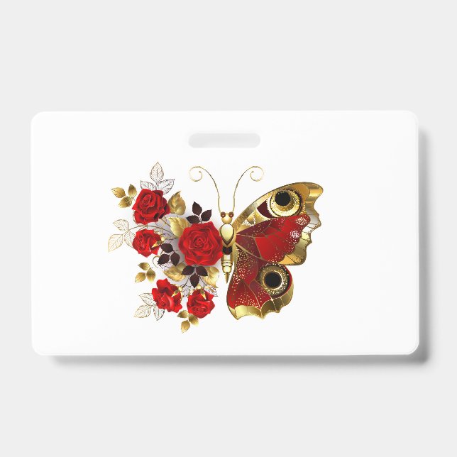 Red flower butterfly with red roses badge (Front)