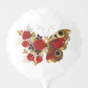 Red flower butterfly with red roses balloon