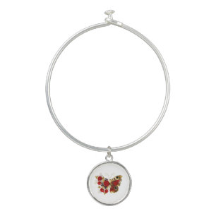 Red flower butterfly with red roses bangle bracelet
