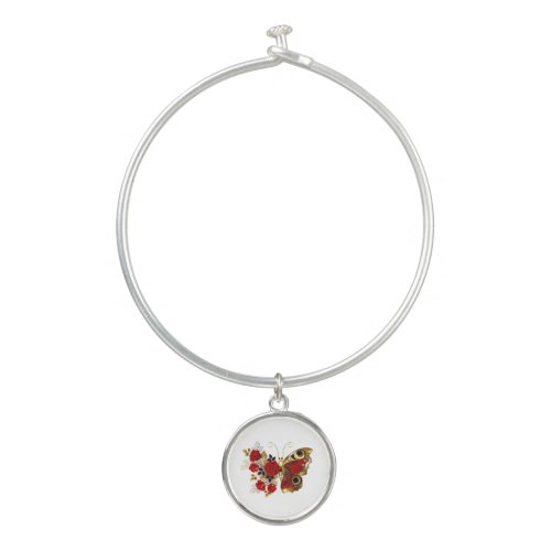 Red flower butterfly with red roses bangle bracelet