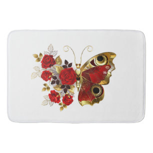 Red flower butterfly with red roses bath mat