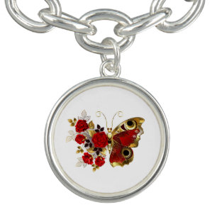 Red flower butterfly with red roses bracelet