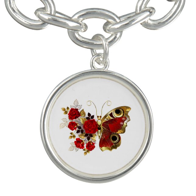 Red flower butterfly with red roses bracelet (Design)