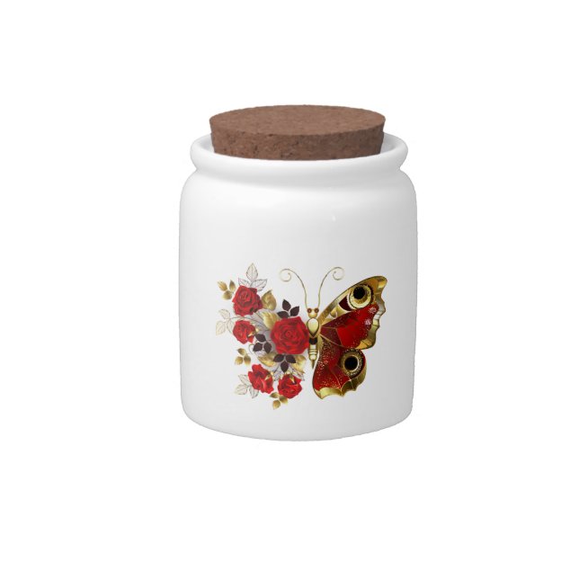 Red flower butterfly with red roses candy jar (Front)