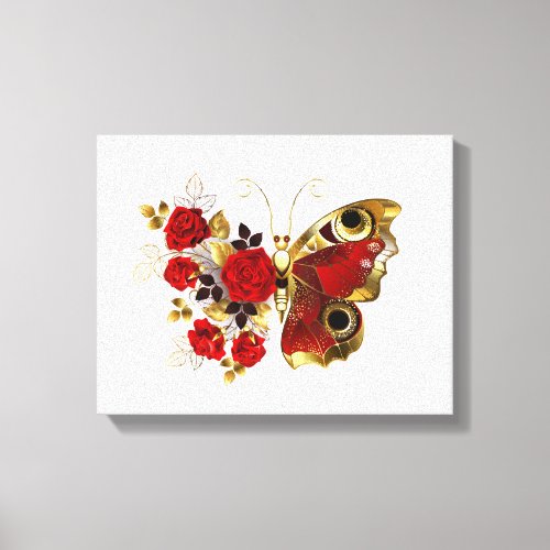 Red flower butterfly with red roses canvas print
