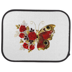 Red flower butterfly with red roses car floor mat