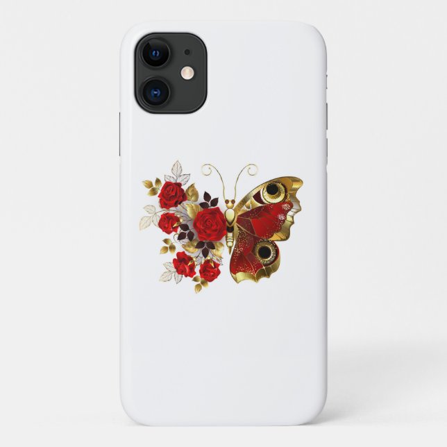 Red flower butterfly with red roses Case-Mate iPhone case (Back)