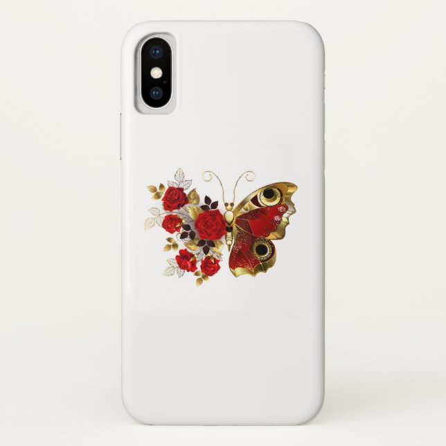 Red flower butterfly with red roses Case-Mate iPhone case (Back)