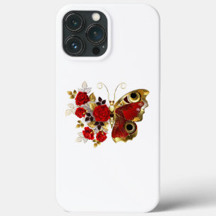 Red flower butterfly with red roses iPhone 13 pro max case