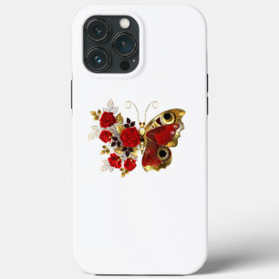 Red flower butterfly with red roses iPhone 13 pro max case