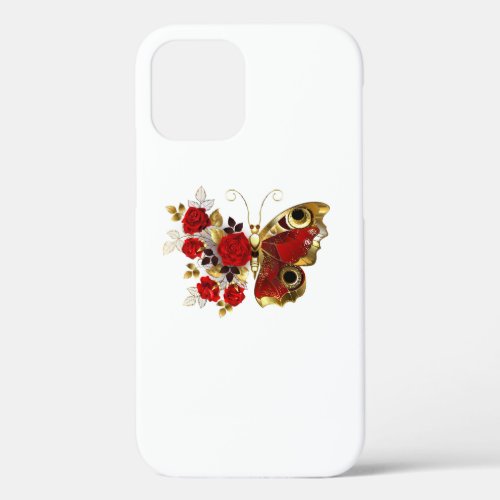 Red flower butterfly with red roses iPhone 12 pro case