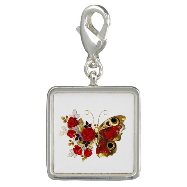 Red flower butterfly with red roses charm (Front)