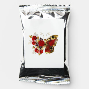 Red flower butterfly with red roses coffee drink mix