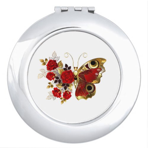 Red flower butterfly with red roses compact mirror
