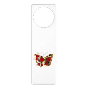 Red flower butterfly with red roses door hanger