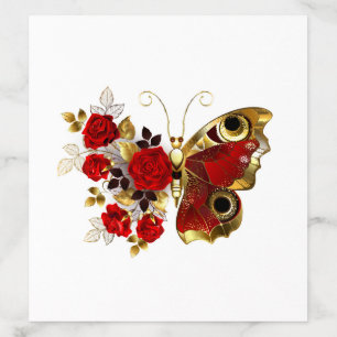 Red flower butterfly with red roses envelope liner