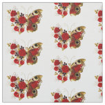Red flower butterfly with red roses fabric