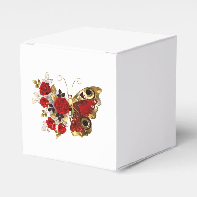 Red flower butterfly with red roses favor boxes (Front Side)