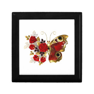 Red flower butterfly with red roses gift box