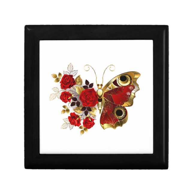Red flower butterfly with red roses gift box (Front)